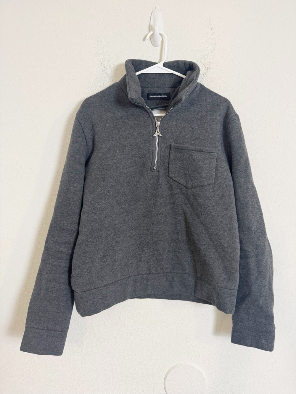 Maniere de voir quarter zip gray pullover sweatshirt